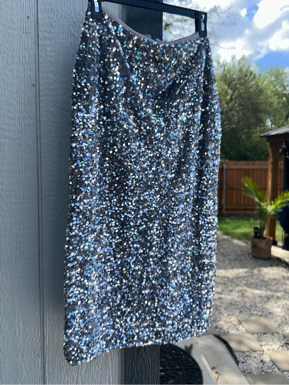 Sequin Midi Silver Skirt